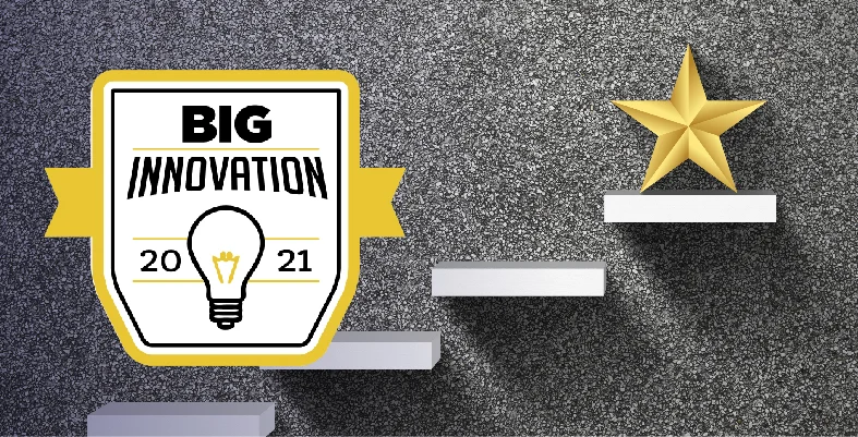 BIG Innovation Award 2021 official badge emblem and star on steps background