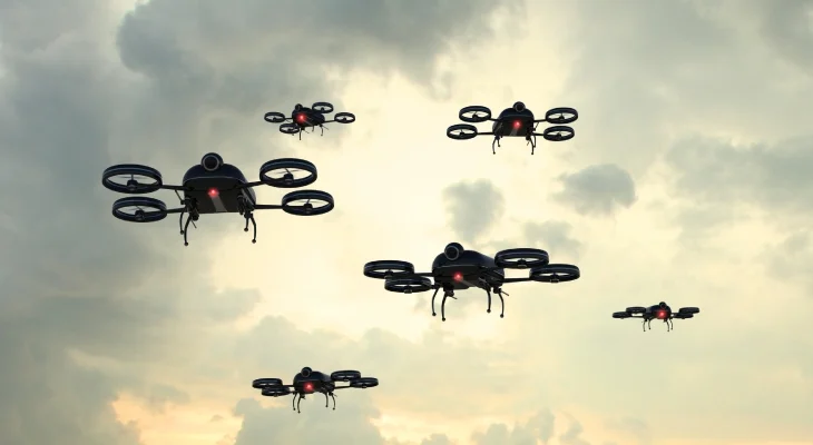 Drones flying in clear sky for Zensar automation showcase at CA World 17