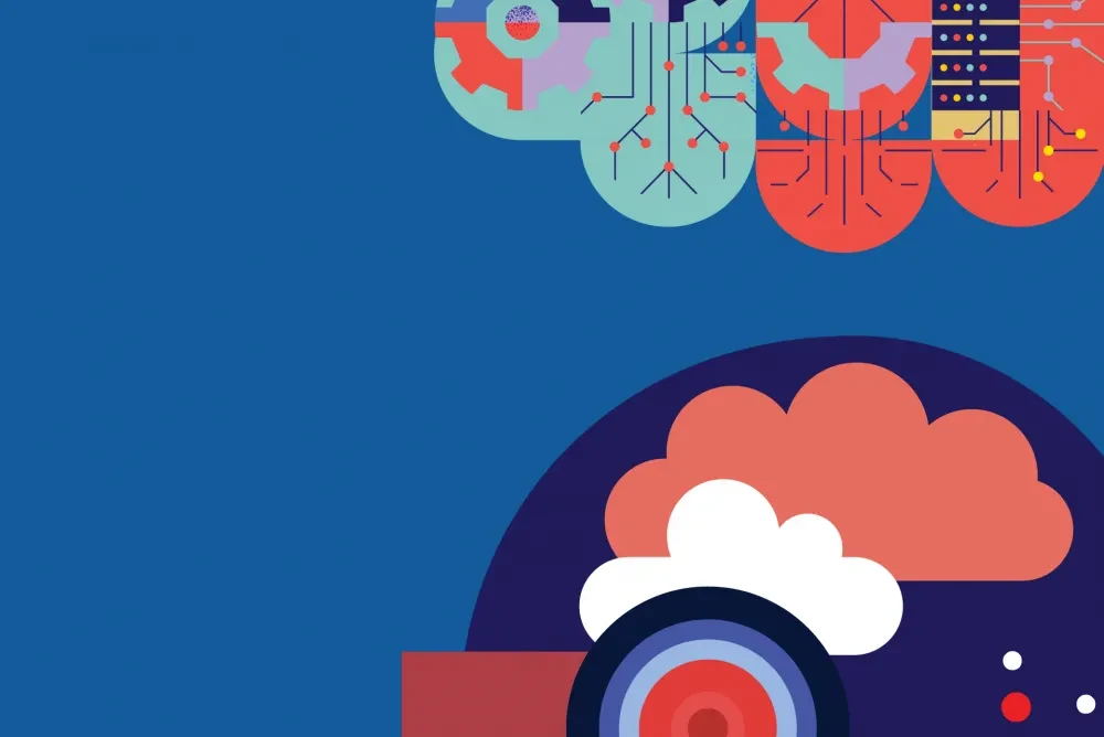 Abstract graphic representing automation and artificial intelligence concepts.