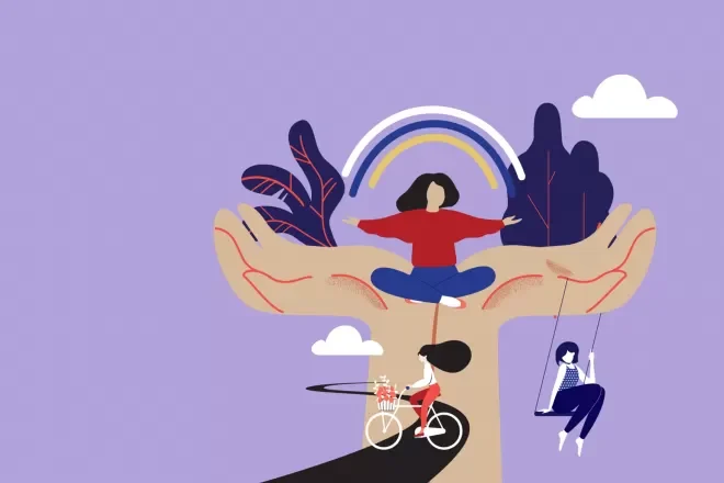 Human figure with tech overlays representing human-centric digital healthcare