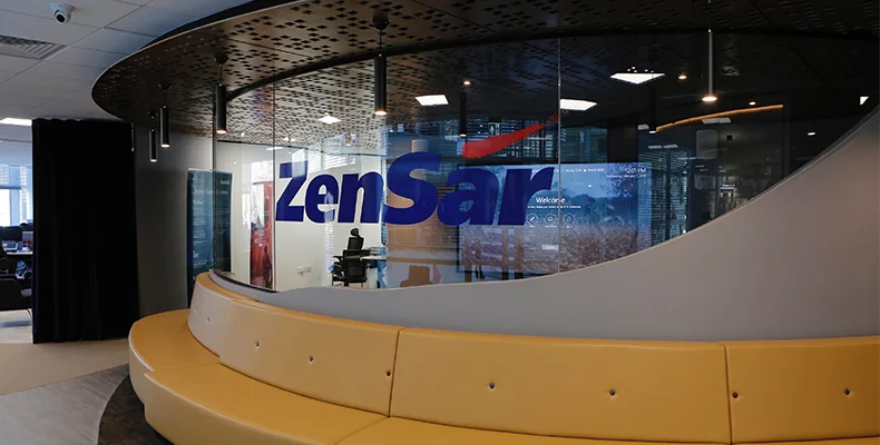 Interior seating and branding logo at Zensar new corporate office in UK