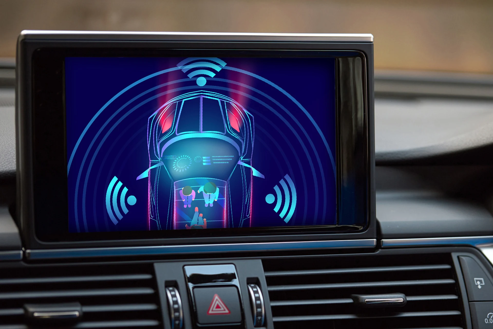 Digital display showing connectivity features in a modern vehicle.