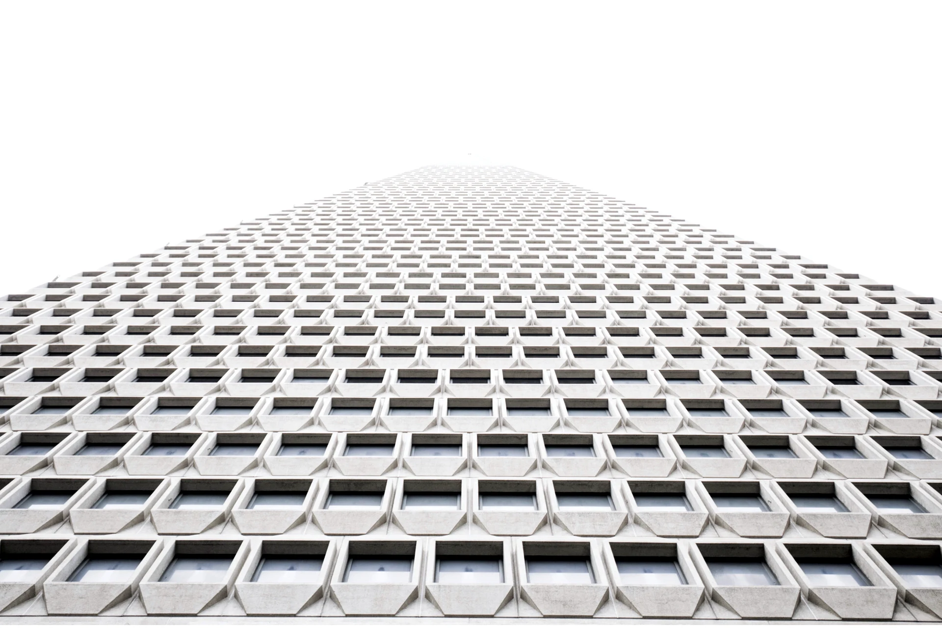 View of a modern building's fa�ade from the ground to the sky.