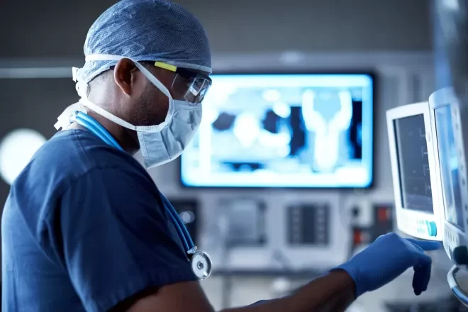 Medical charts and devices illustrating digital healthcare MedTech insights