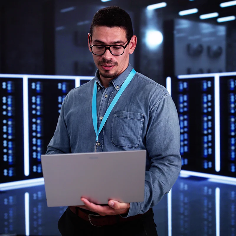 Technicians monitoring secure data centers for smart city operations