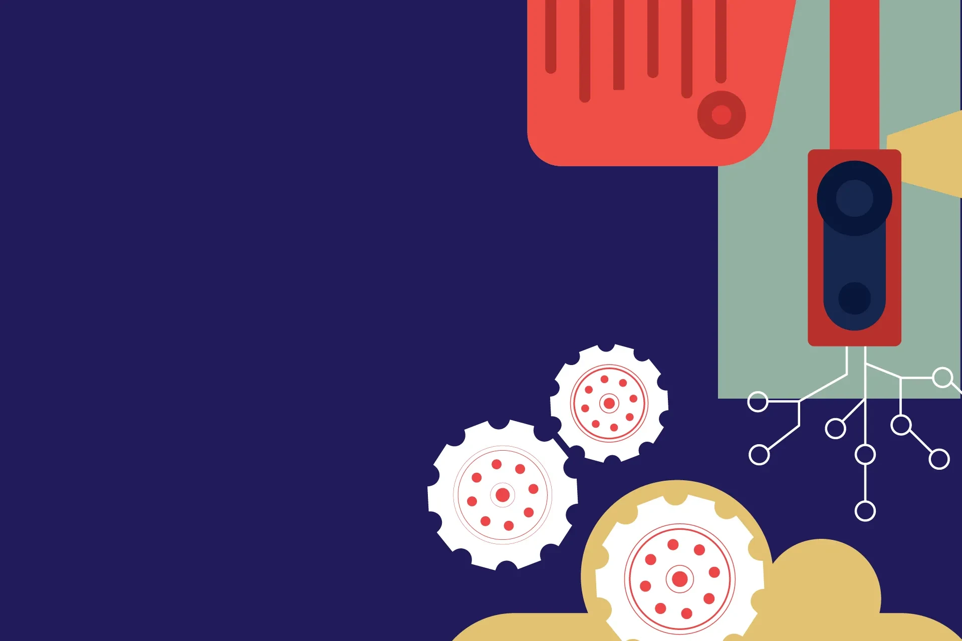 Abstract gears and digital elements representing data integrity concepts