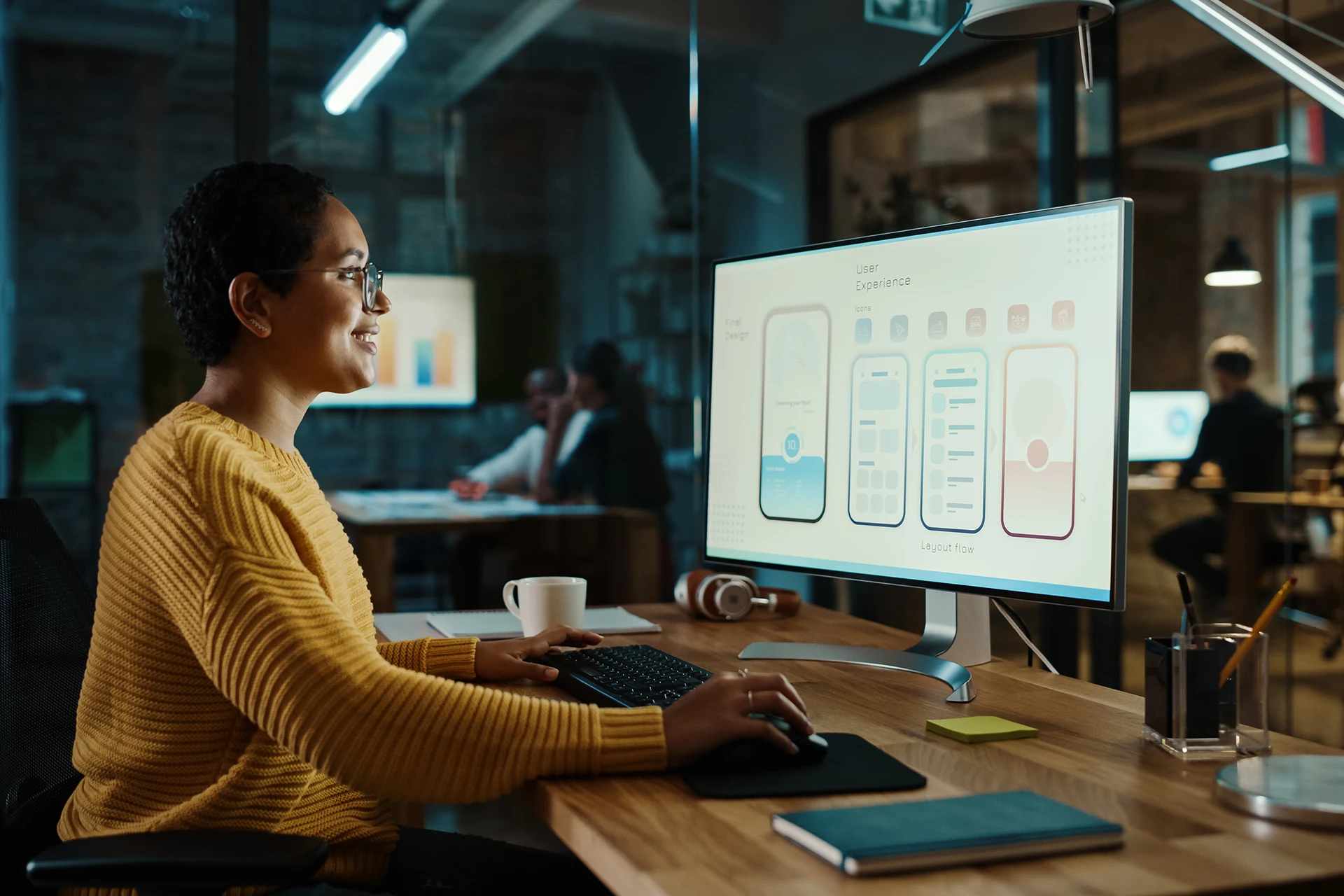 Professional using a computer to design a healthcare visualization system