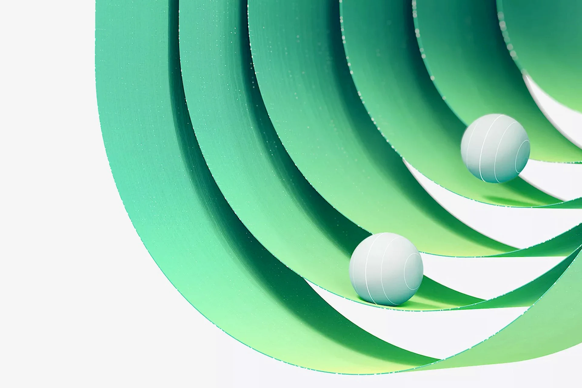 Abstract design with curved green shapes and sphere elements representing