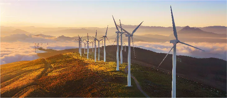 Hillside wind turbines representing EBRD UK IT infrastructure partnership