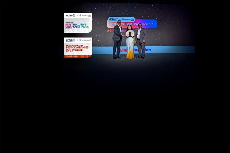Accepting trophy at Avtar Seramount 100 Best Companies for Women India event