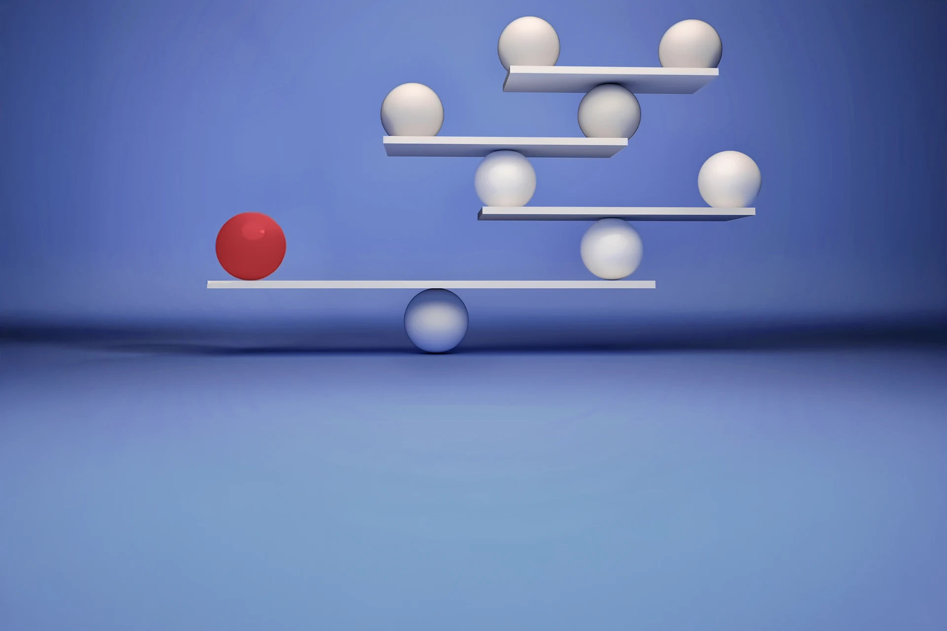 Seesaw balancing spheres representing leadership and decision-making