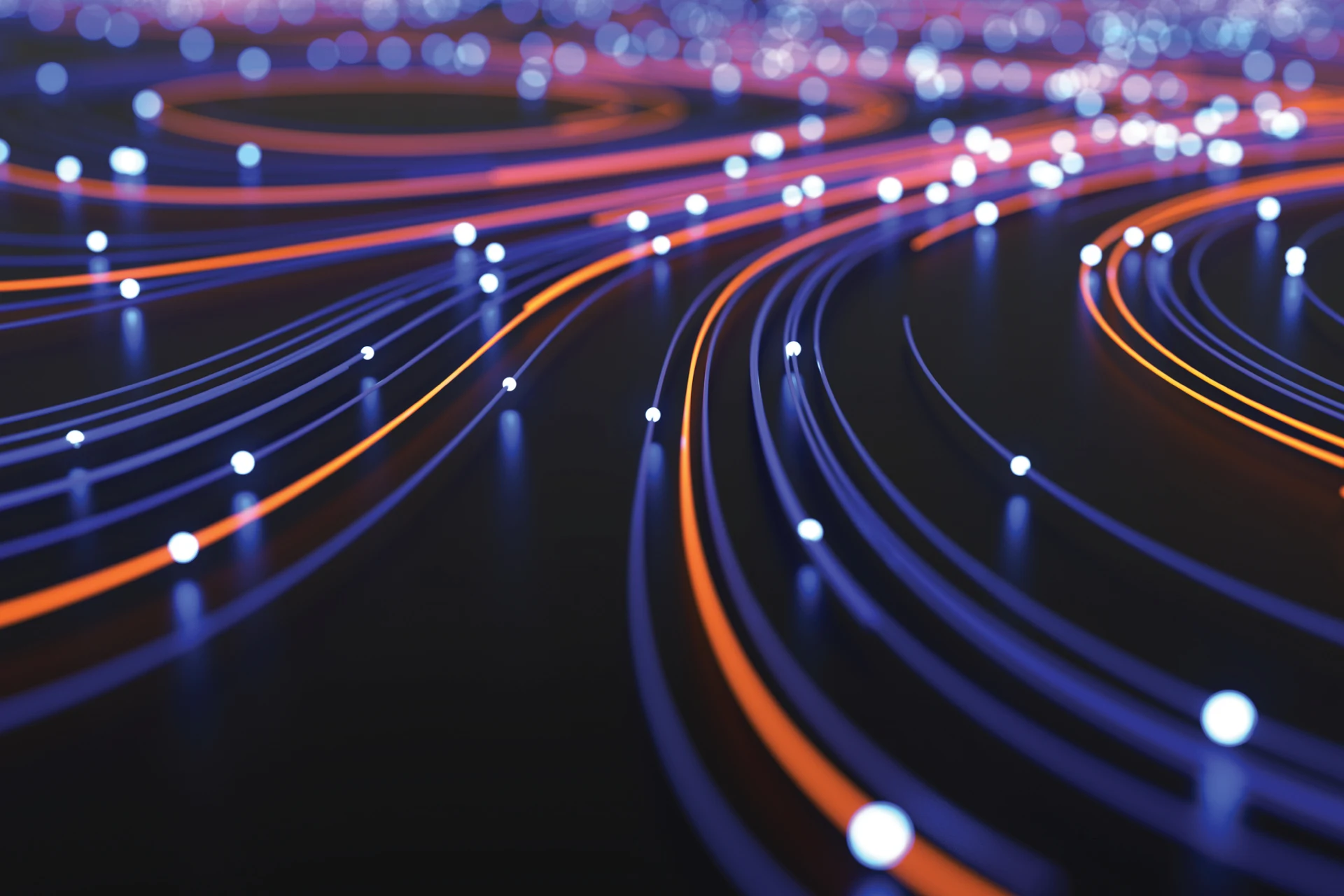 Abstract representation of data flow, showcasing illuminated lines and dots