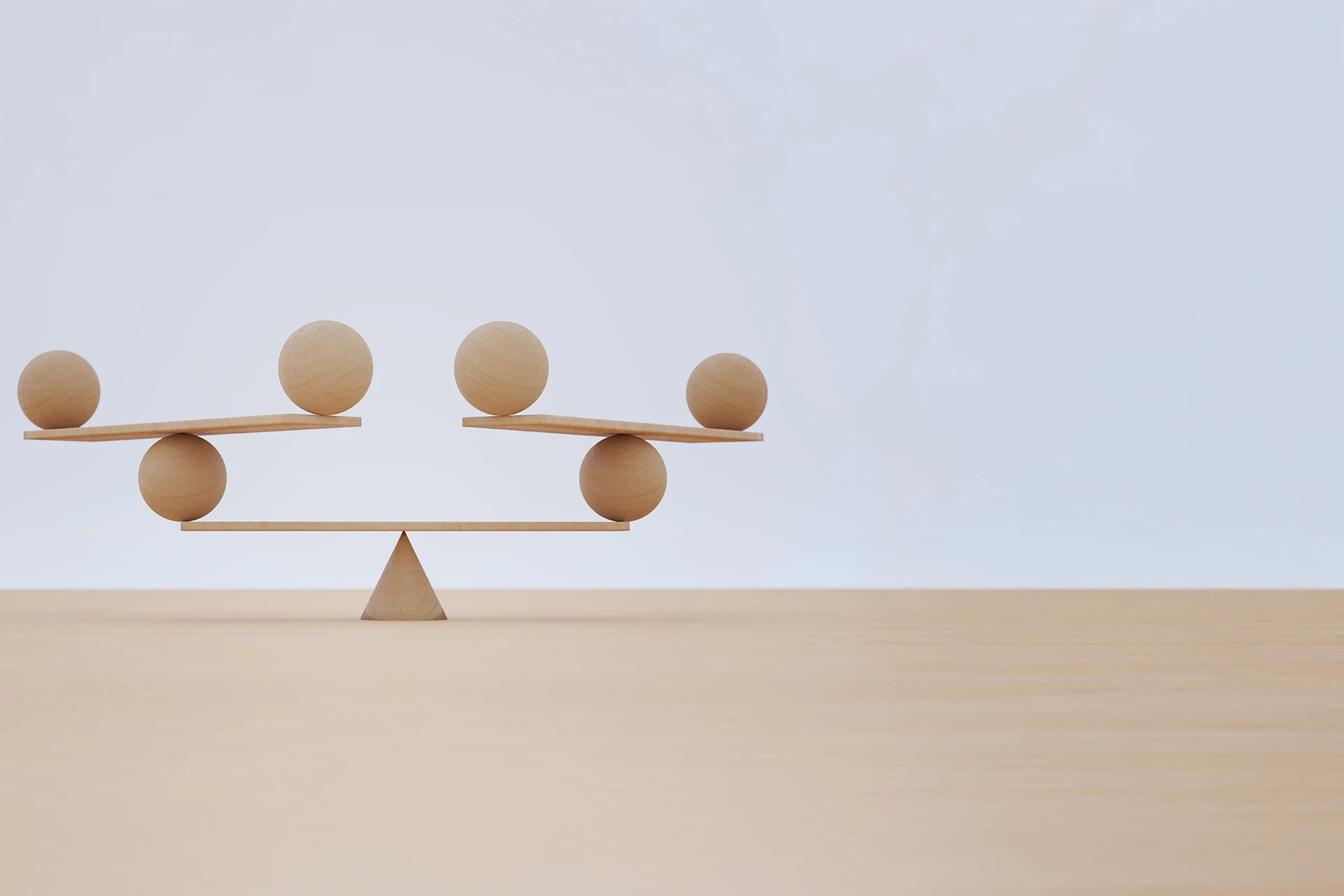 Wooden balance model depicting the equilibrium of data and intuition