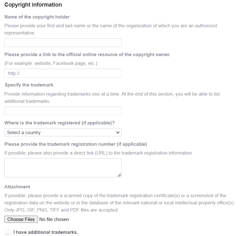 facebook trademark information