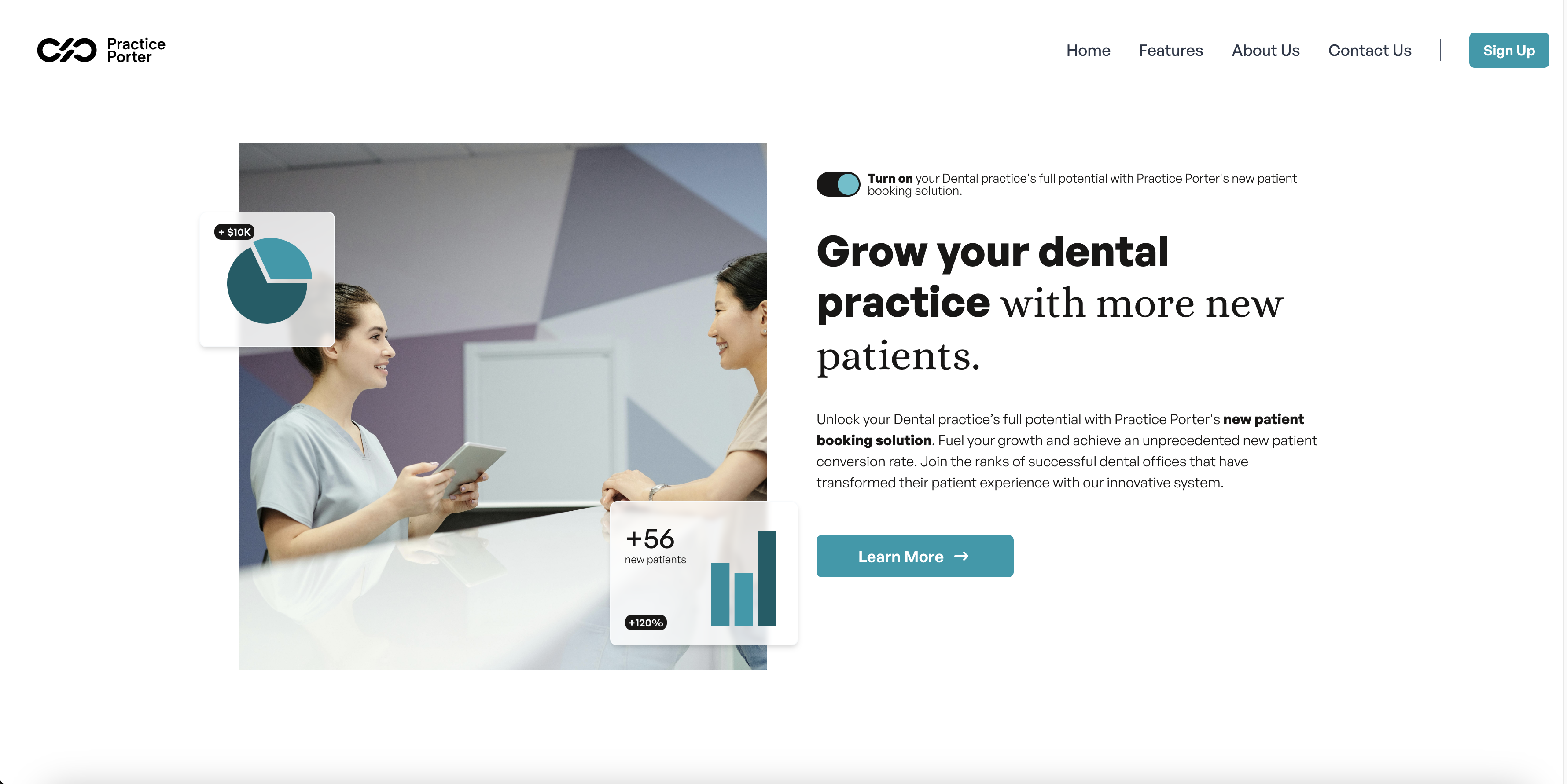 Designed and developed the landing page for Practice Porter, a web platform aimed at enhancing the efficiency of medical practice management. This project showcases a compelling introduction to the service, focusing on user engagement and clear presentation of its features and benefits. The application is built with Gatsby, Chakra UI, and Contentful as the CMS.