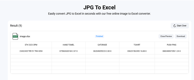 jpg to excel
