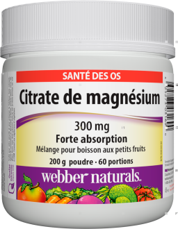 Citrate de magnésium Forte absorption  300 mg  200 g poudre petits fruits