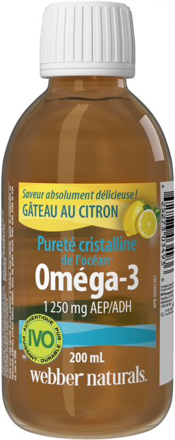 Pureté cristalline de l'océan Oméga-3  1 250 mg AEP/ADH  200 mL liquide Gâteau au citron 