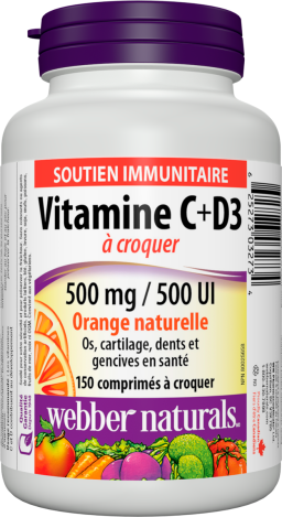 Vitamine C+D3  500 mg / 500 UI  150 comprimés à croquer Orange naturelle
