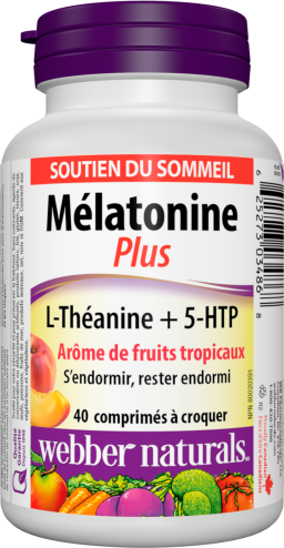 Mélatonine Plus L-Théanine + 5-HTP   40 comprimés à croquer Arôme de fruits tropicaux