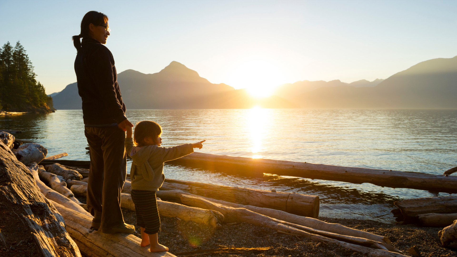 Woman and Child at a Beach in British Columbia 
