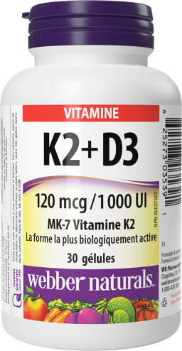 Vitamine K2 + D3  120 mcg/1 000 UI  30 gélules