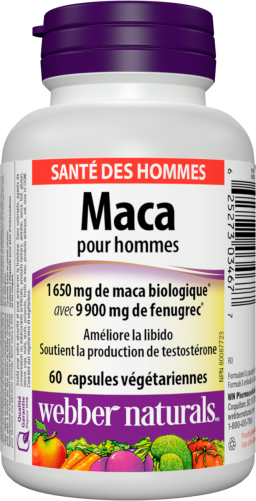 Maca pour hommes  1 650 mg de maca biologique avec 9 900 mg de fenugrec  60 capsules végétariennes