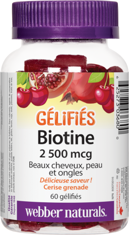 Biotine Gélifiés  2 500 mcg  60 gélifiés Cerise grenade