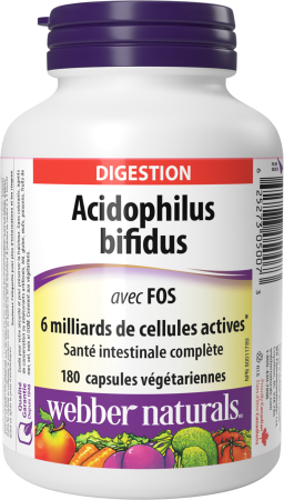Acidophilus bifidus avec FOS  6 milliards de cellules actives  180 capsules végétariennes