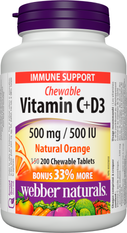 Vitamin C+D3  500 mg / 500 IU  200 Chewable Tablets Natural Orange