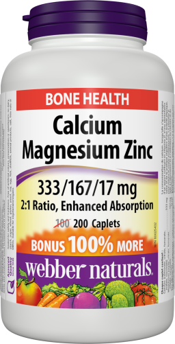 Calcium Magnesium Zinc 2:1 Ratio Enhanced Absorption  333/167/17 mg  200 Caplets