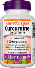 Curcumine de curcuma à absorption élevée  avec poivre noir   8000mg (plante brute)  60 capsules végétariennes