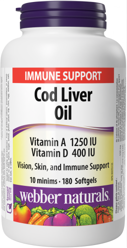 Cod Liver Oil Vitamin A  Vitamin D  1250 IU/400 IU  180 Softgels