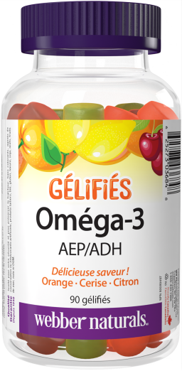 Oméga-3 Gélifiés AEP/ADH  50 mg AEP/ADH  90 gélifiés orange · cerise · citron