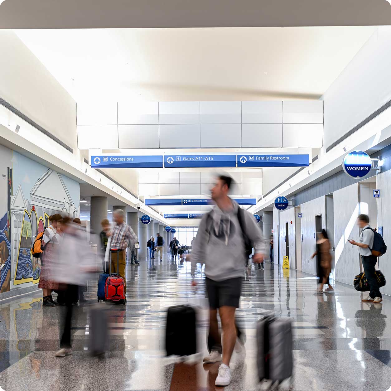 Passengers hustling through the Richmond International Airport