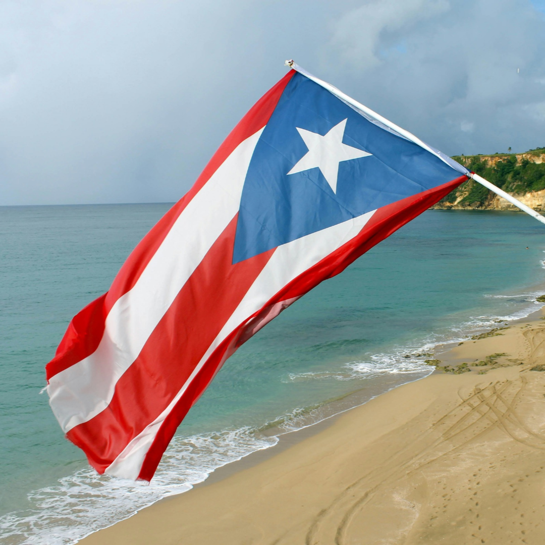 Puerto Rican flag and beach