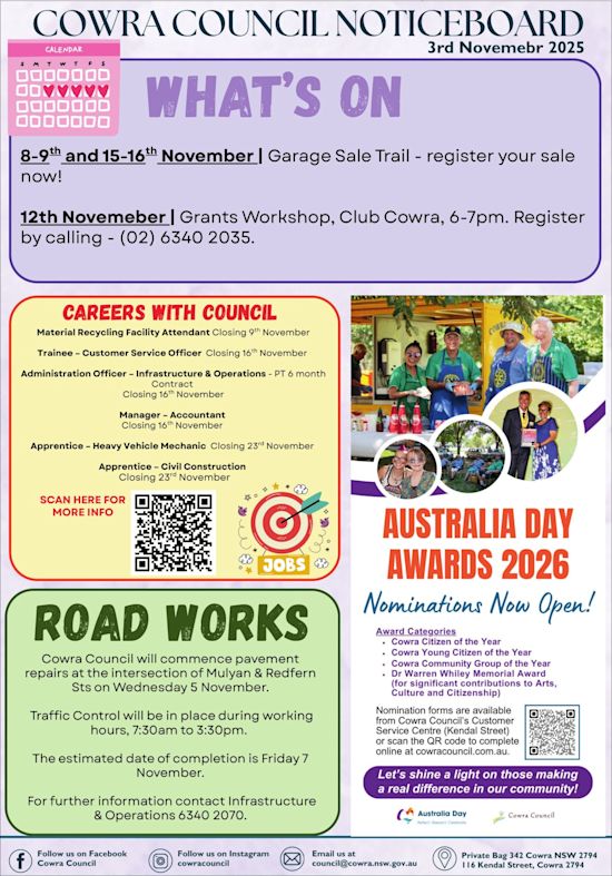Cowra Council Noticeboard