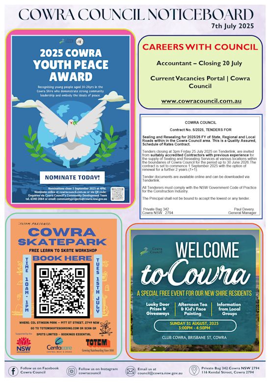 Cowra Council Noticeboard