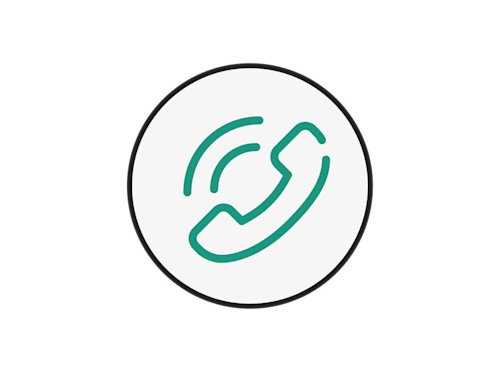 Phone icon in green in a circle with a black outline