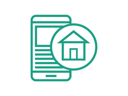 Housing provider icon, a mobile device and a house in a circle 