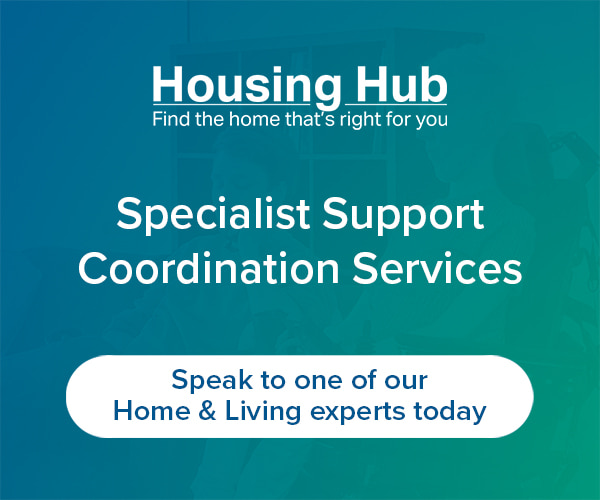 Housing Hub Support Coordination Services logo, with the additional caption, "Speak to one of our home and living experts today".