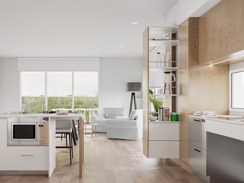 artist impression of living area and kitchen area