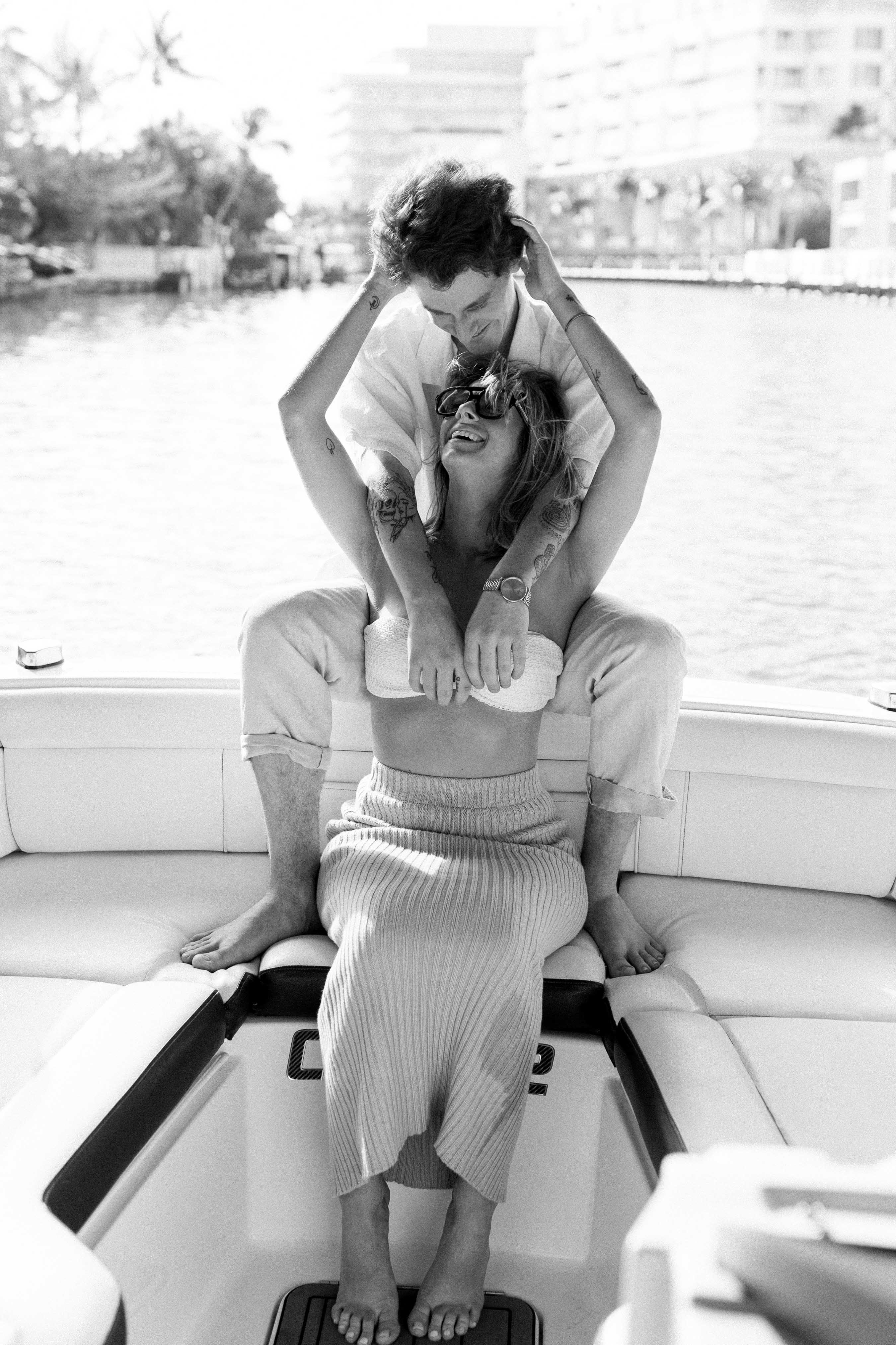 Black and White images of boat engagement session