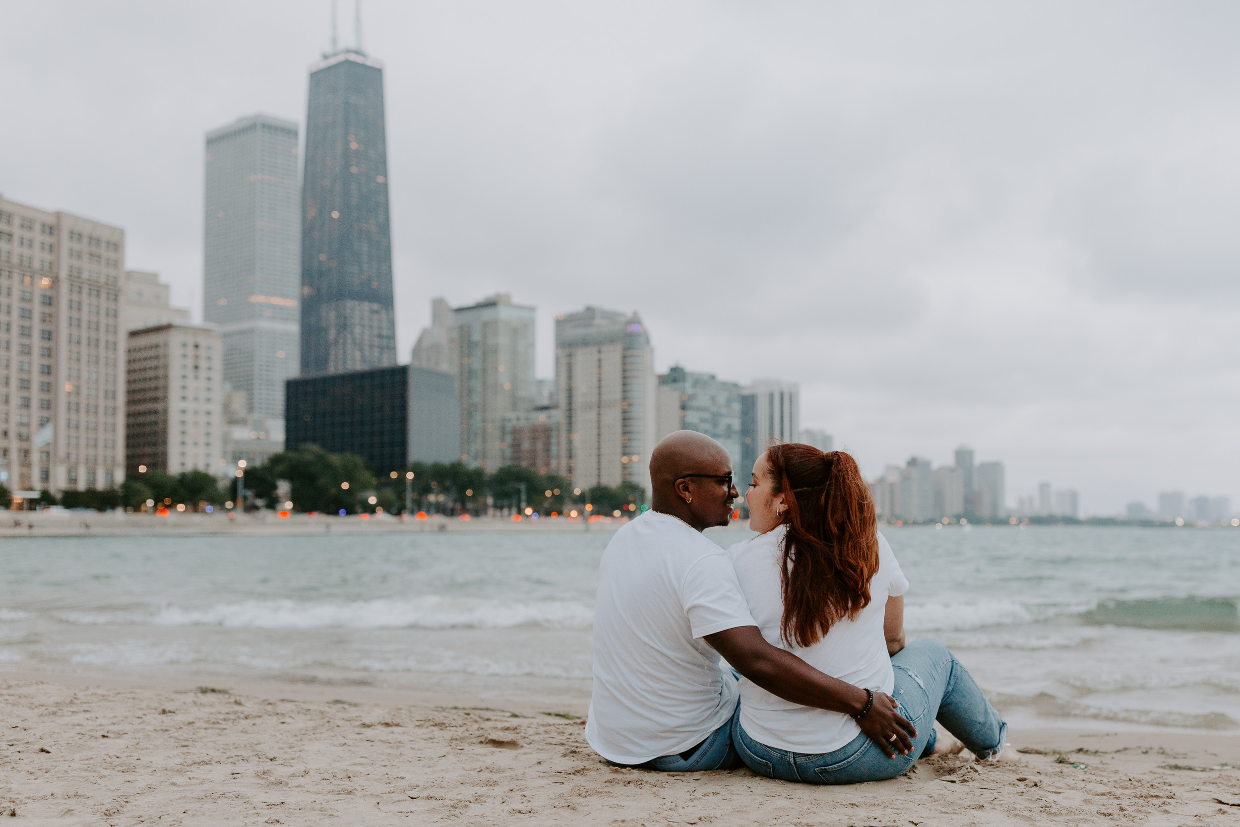 Chicago beach romantic couples photoshoot