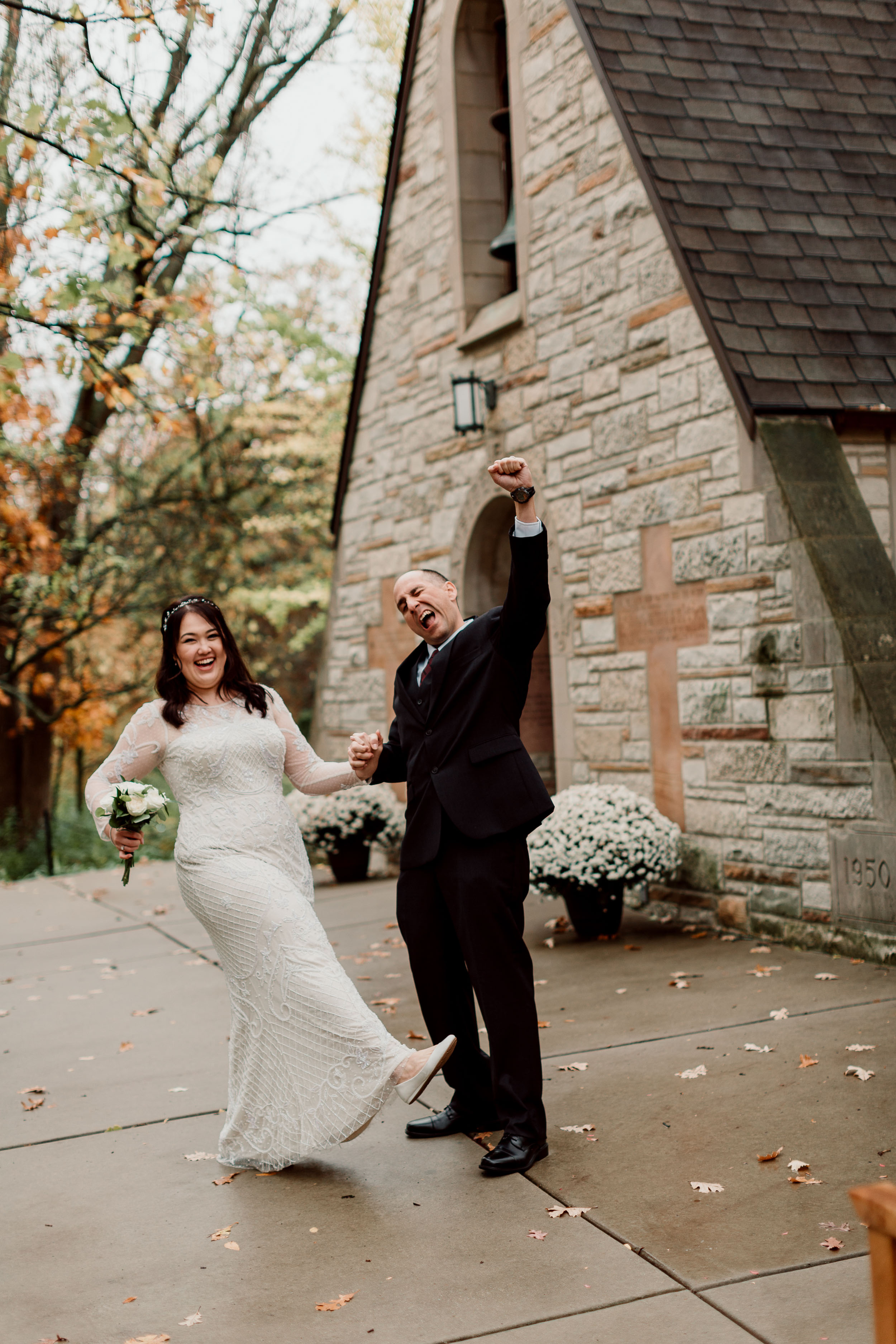 Small Chapel Wedding in the fall | 
Intimate Elopement in Palos Park IL | The Wayside Chapel at The Center Wedding | The Center Garden Wedding | Rainy Fall Wedding | Fall Chicago Wedding | Elopement Photographer Chicago