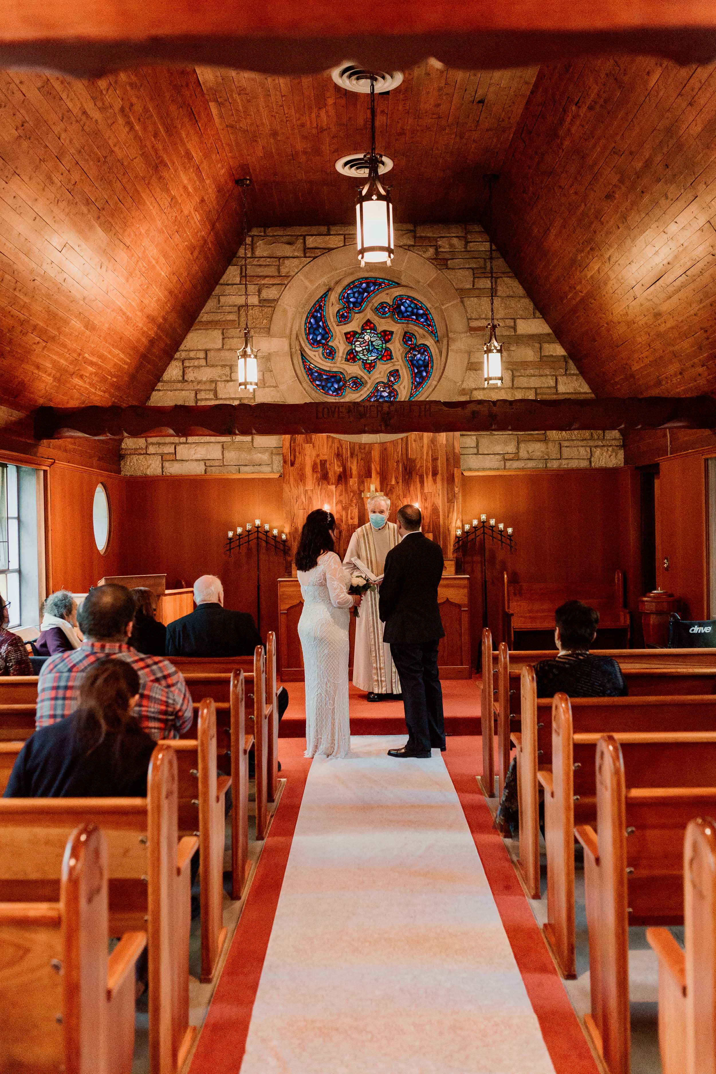 Intimate chapel wedding | wooden chapel | 
Intimate Elopement in Palos Park IL | The Wayside Chapel at The Center Wedding | The Center Garden Wedding | Rainy Fall Wedding | Fall Chicago Wedding | Elopement Photographer Chicago