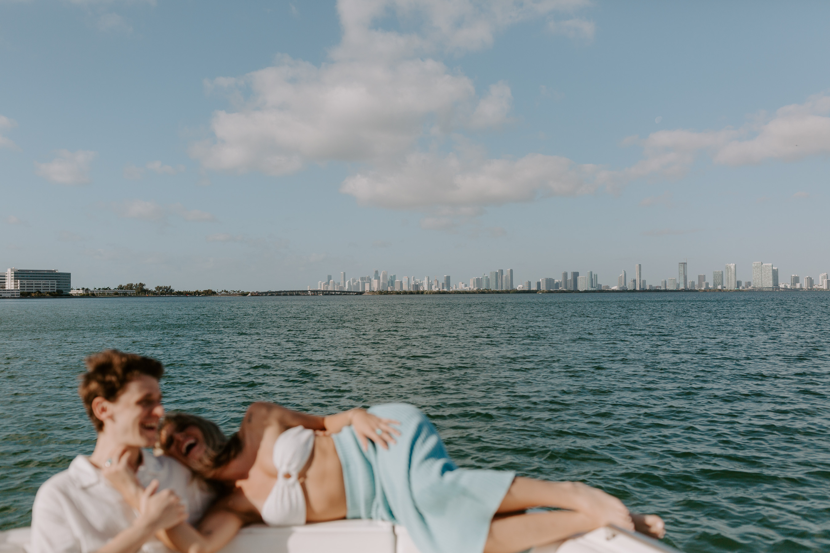 Lounging lovers on a boat in Miami