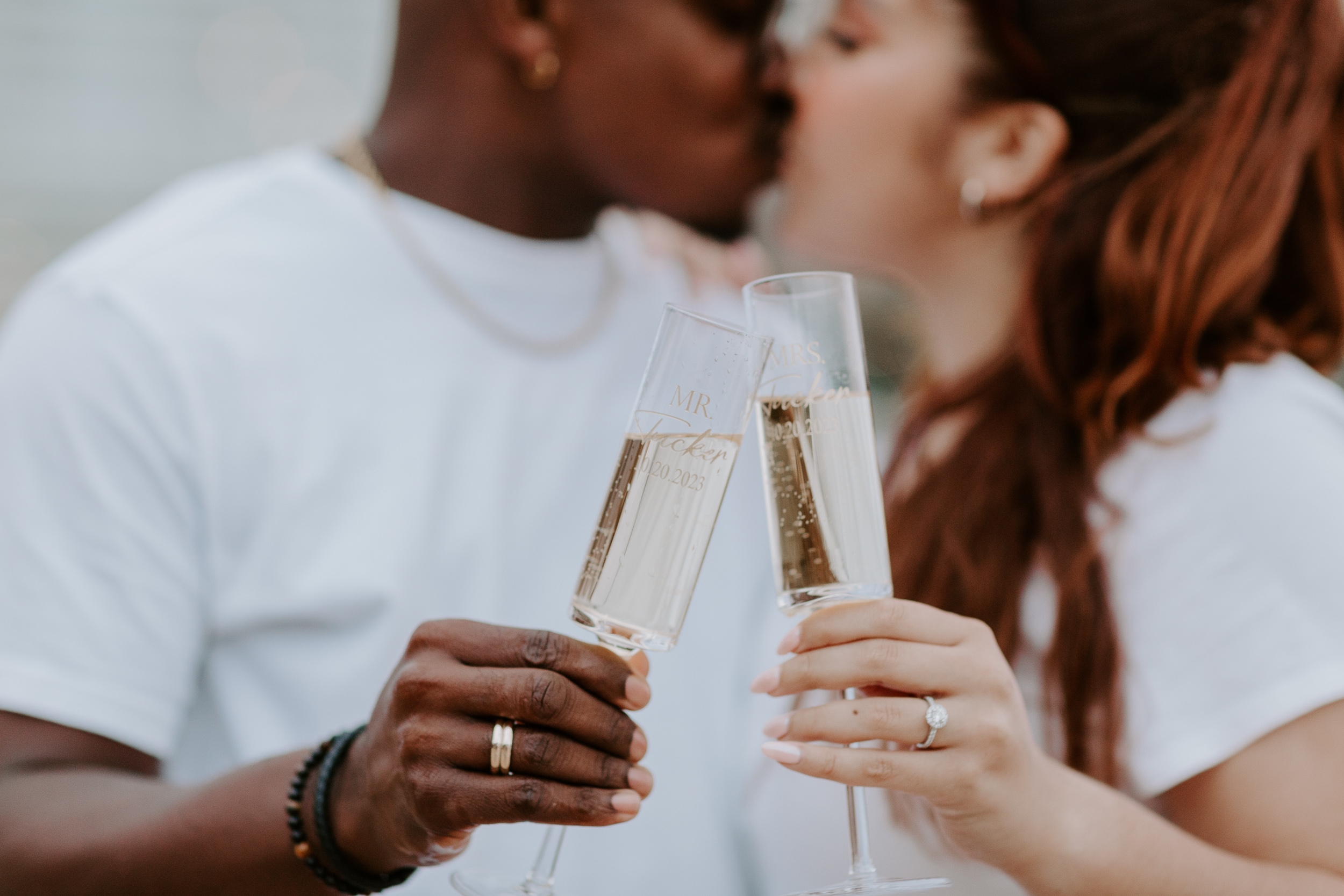 Unique champagne glasses for couples photoshoot
