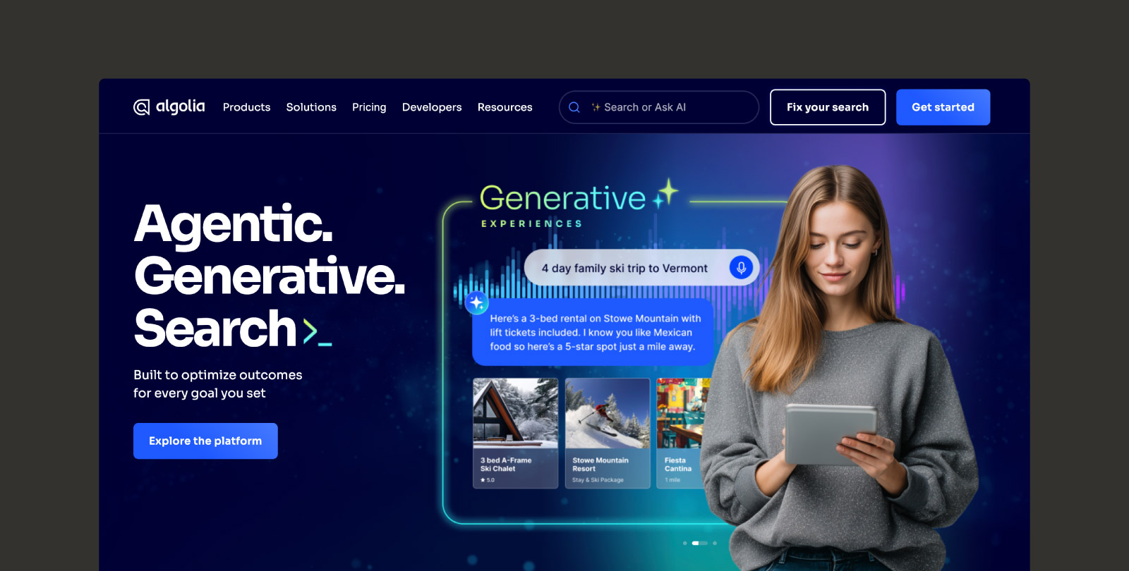 Screenshot of the Algolia homepage 