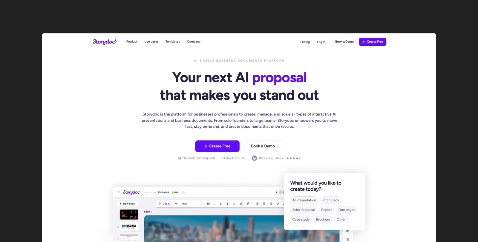 A screenshot of Storydoc‘s homepage.